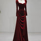 Elegant Wine Red Velvet Long Sleeves Formal Dress, Formal Wedding Party Dress    cg25023