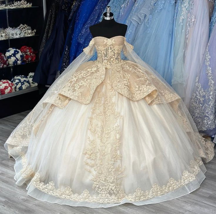 A-Line Satin Tulle Blue Quinceanera Dress Long Formal Prom Dress Ball Gown Off Shoulder main image 0