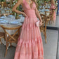 V-Neck Floor-Length Layered Dress Sweet Dress Long Prom Dress  cg8980