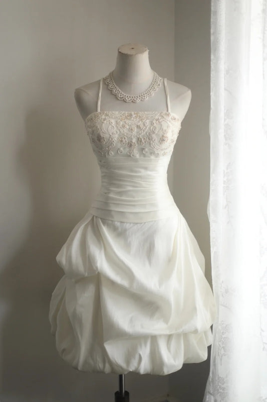 White Vintage Homecoming Dresses Short Prom Dress Short Party Dress Wedding Dress   cg25930
