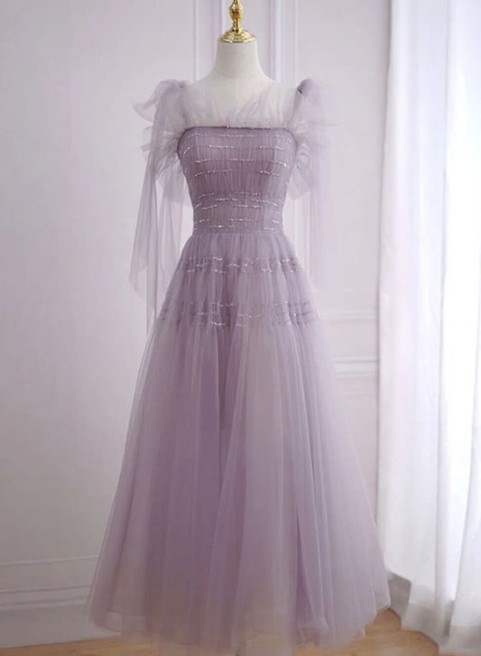 Light Purple Tea Length Soft Tulle Party Dress, Cute Short Homecoming Dress Formal Dress          cg25084