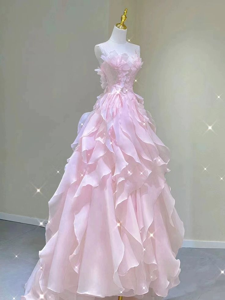 Pink princess evening dress, fairy party dress, girl’s birthday flower dress, Sweet 16 Quinceanera Dress   cg25009