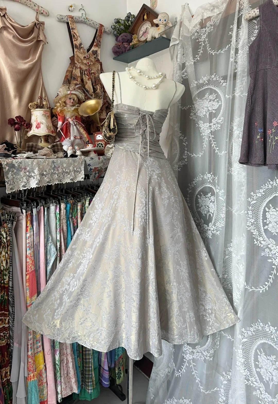 A Line Gray Lace Vintage Short Party Dress Cocktail Dresses Homecoming Dress     cg25751