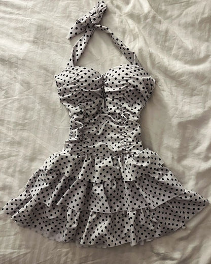 Halter Black Polka Dots Short Evening Prom Dresses Homecoming Gowns      cg25606