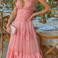 V-Neck Floor-Length Layered Dress Sweet Dress Long Prom Dress  cg8980