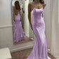 Cute Mermaid Scoop Neck Pink Satin Long Prom Dress    cg25397