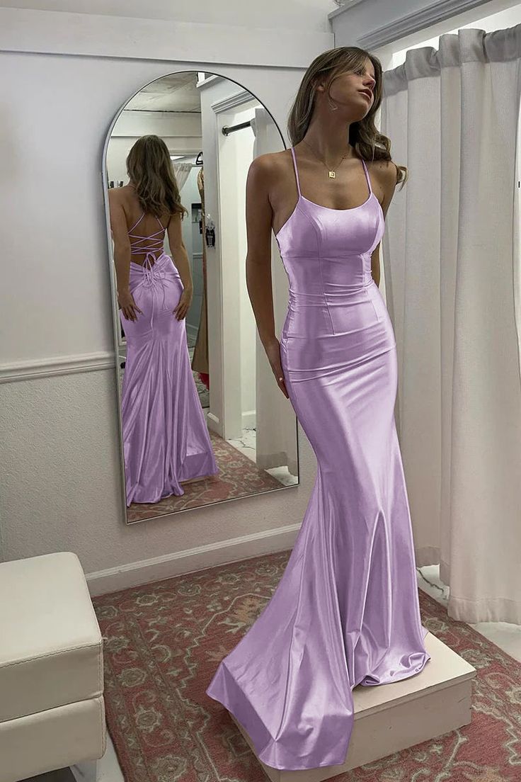 Cute Mermaid Scoop Neck Pink Satin Long Prom Dress    cg25397