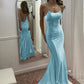 Cute Mermaid Scoop Neck Pink Satin Long Prom Dress    cg25397