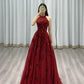 Burgundy Prom Dresses A line Halter Tulle Evening Dresses      cg25141