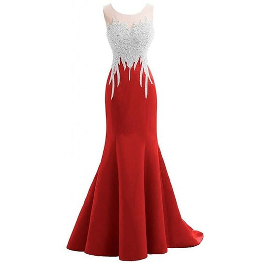 Red Mermaid Sleeveless Prom Dress with Appliques, Long Formal Dress with Sparkles cg1916