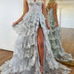 Silver Princess A Line Off the Shoulder Corset Prom Dress with Lace Ruffles       cg25145