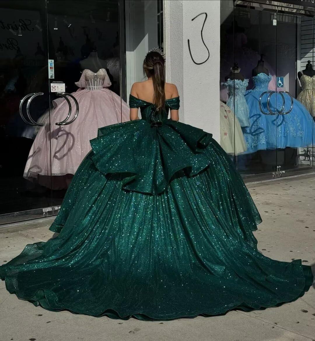 Puffy Tulle Long Quinceanera Dresses Ball Gown Off Shoulder Sweet 16 Dresses with Train Sweetheart Evening Gown       cg25143