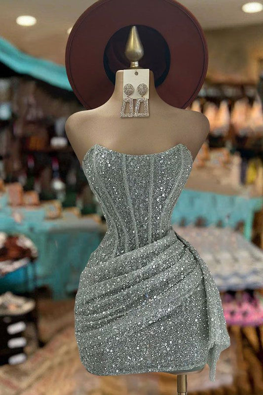 Strapless Pleated Sequin Dress short party dress cocktail dress    cg25420