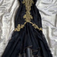 Elegant High Low Straps Black Chiffon Lace Prom Dresses Ruffles Evening Dress     cg25401