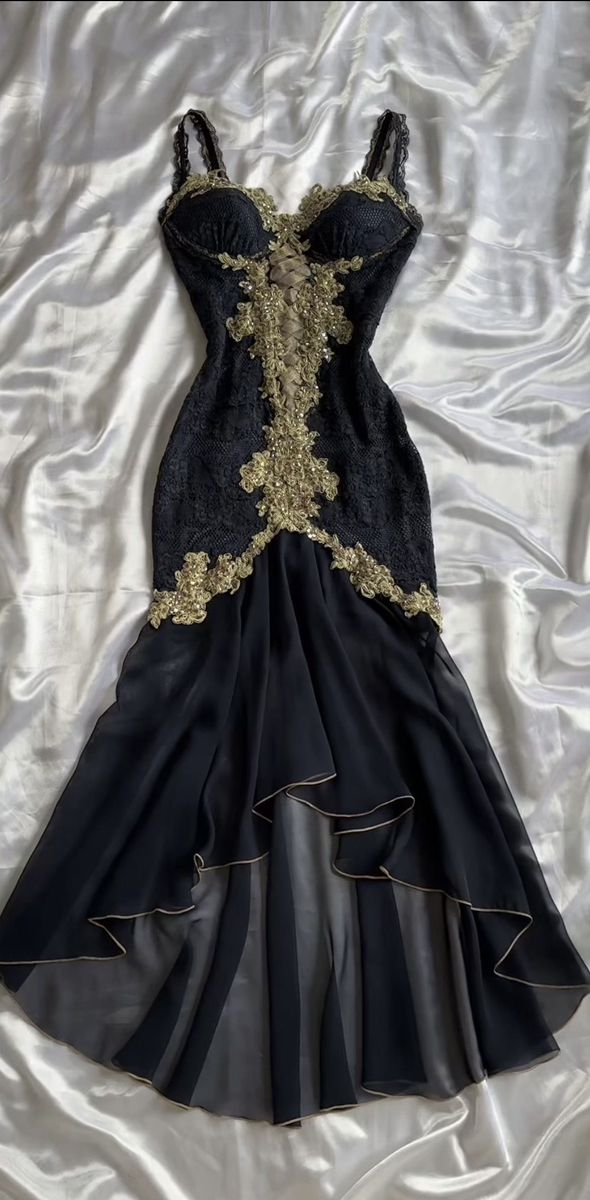 Elegant High Low Straps Black Chiffon Lace Prom Dresses Ruffles Evening Dress     cg25401