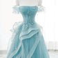 Off Shoulder Lace-up Formal Dress,Blue Birthday Dress Pretty Prom Dress    cg25026