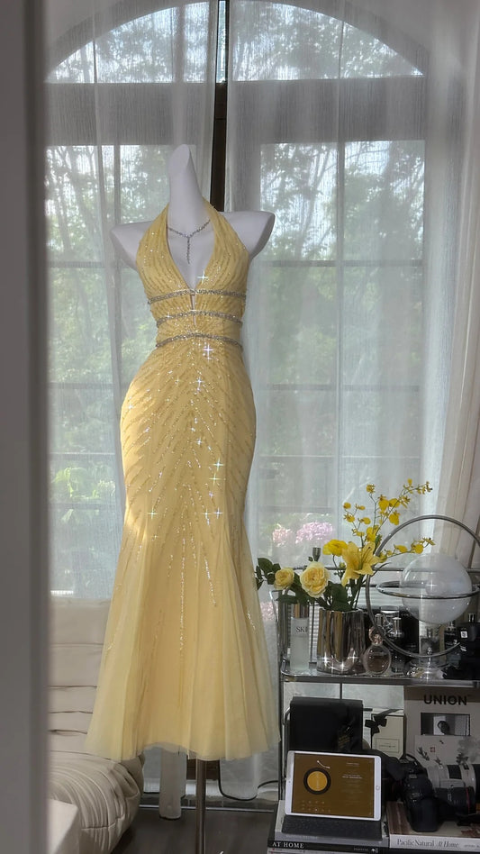 Yellow Prom Party Dresses Unique Evening Dress Vintage Princess Dress   cg26031
