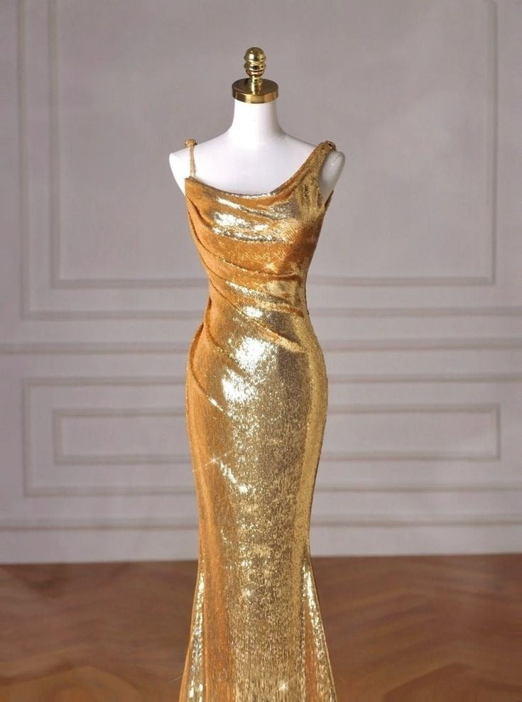 Gold Mermaid Long Prom Dress Sequin Evening Dress    cg25418