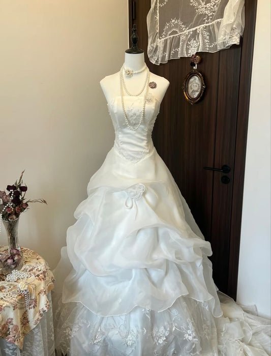 A Line Strapless White Long Evening Dress Prom Dresses     cg25648