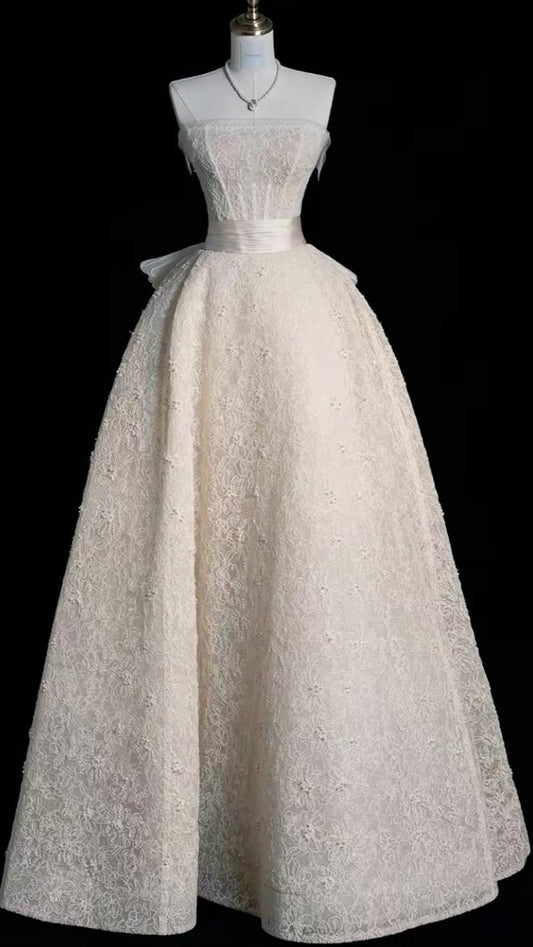 A Line Wedding Dress Lace Strapless Wedding Party Dress Customized Long Formal Women Bride Dress     cg25847