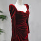 Elegant Wine Red Velvet Long Sleeves Formal Dress, Formal Wedding Party Dress    cg25023