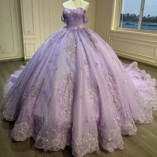 Elegant Ball Gown Off Shoulder Long Appliques Tulle Princess Gown Quinceanera Dress for Sweet 16    cg25642