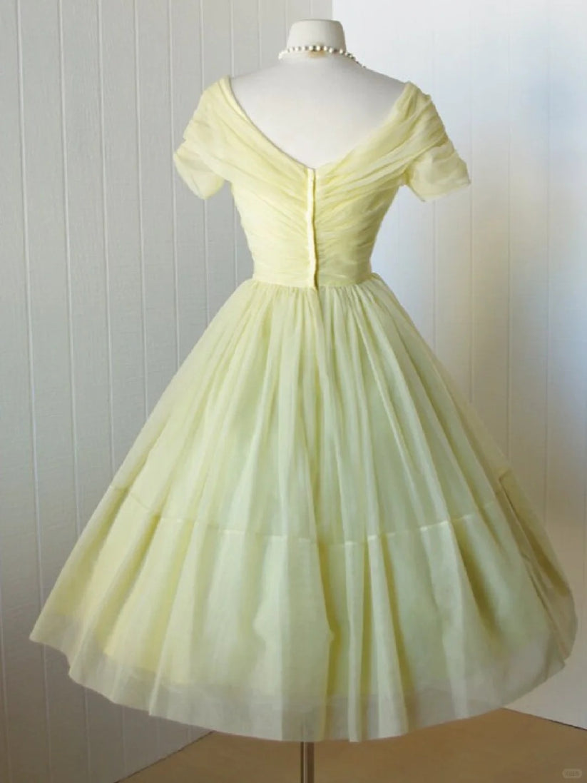 Vintage 50s Vintage Yellow Homecoming Dresses Tea Length Homecoming Dress main image 0