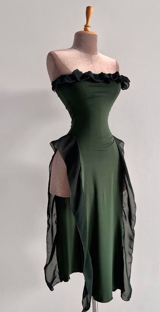 Green Chiffon Strapless Party Dress Evening Dress Prom Dresses     cg25654