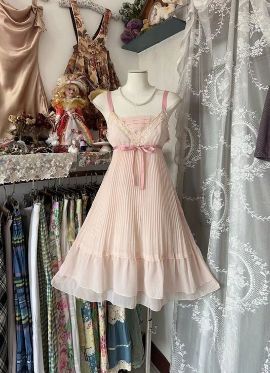 A Line Light Pink Chiffon Lace Short Prom Dress Homecoming Dress      cg25470