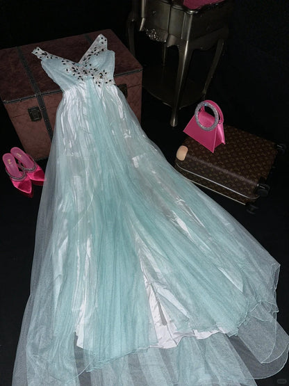 A Line Vintage V Neck Long Prom Party Dresses Unique Evening Dress   cg26071