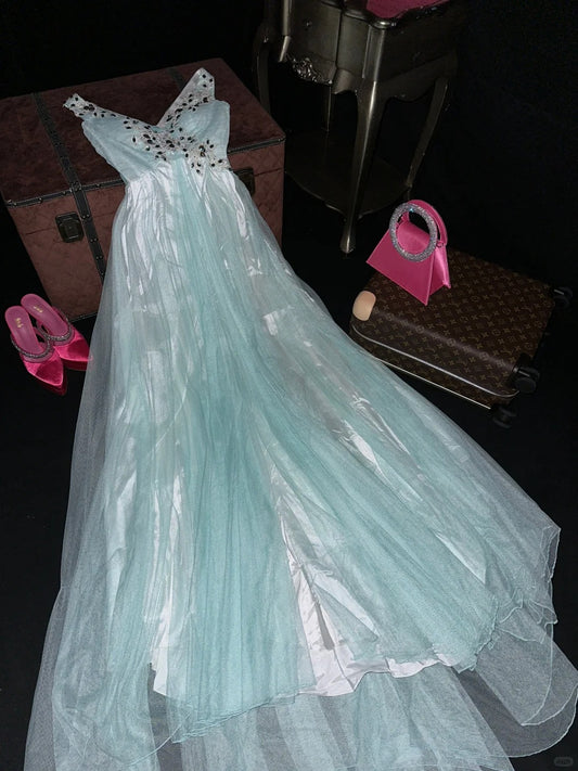 A Line Vintage V Neck Long Prom Party Dresses Unique Evening Dress   cg26071