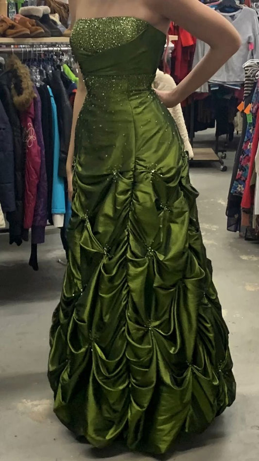 A Line Green Elegant Long Prom Dress, Vintage Evening Dress    cg25407