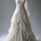 Elegant V Neck Ivory A-Line Layers Vintage Wedding Dress    cg25395