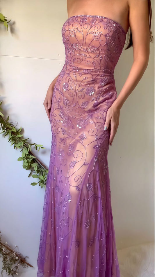 Elegant Purple Lace Evening Dresses, Sleeveless Party Prom Dress    cg25464