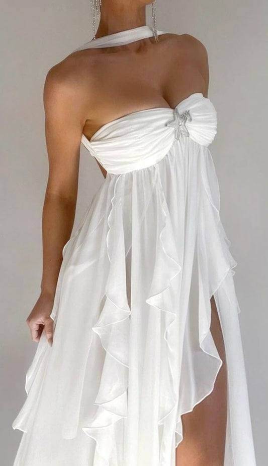 White Chiffon Irregular Prom Dresses Party Evening Dress   cg25458