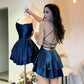 Navy Blue Simple Short Evening Party Dress Homecoming Gowns      cg25602