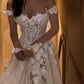 off the shoulder strapless sweetheart applique lace long sleeves long wedding dress     cg25374