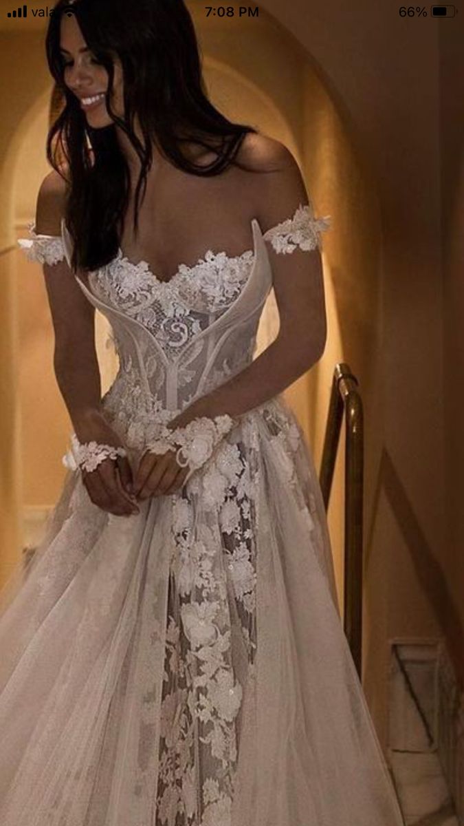 off the shoulder strapless sweetheart applique lace long sleeves long wedding dress     cg25374