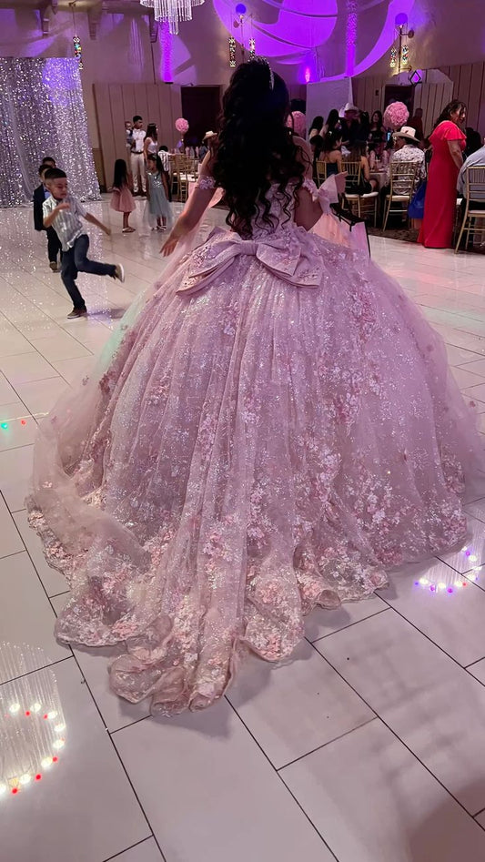 A Line Pink Off Shoulder Quinceanera Dress Lace Appliques Sweet 16 15 Ball Gown   cg25908