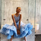 Sparkly Light Blue Bateau Ball Gown Short Backless Prom Dress  cg7761