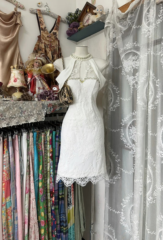 White Vintage Homecoming Dress Short Prom Dress Party Dress    cg26077