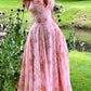 Deep V Neck Pink Floral Print Sleeveless Evening Prom Dresses        cg25442