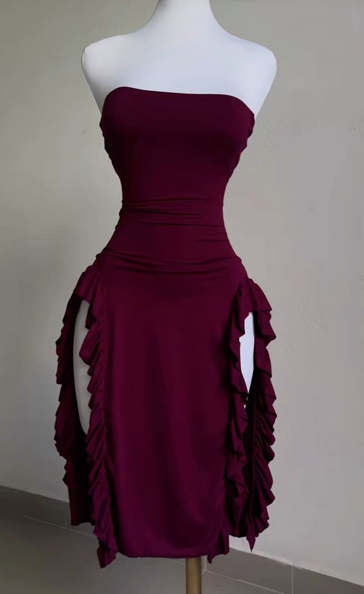 Sexy Prom Solid Color Backless Ruffle Ruched O Neck Evening Dresses(3 Colors) main image 0