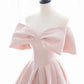 A-Line Off Shoulder Satin Pink Short Prom Dress, Pink Homecoming Dress   cg25005