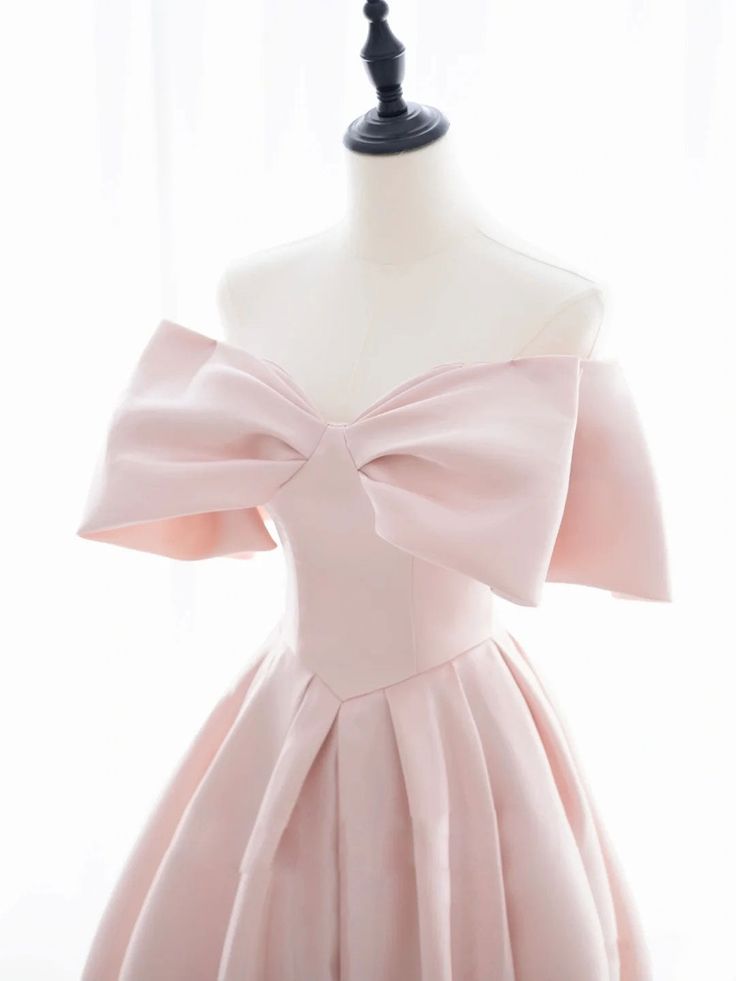 A-Line Off Shoulder Satin Pink Short Prom Dress, Pink Homecoming Dress   cg25005