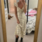 Lace Patchwork Satin Polka Dot A-Line Maxi Dress for Women Elegant Chic Birthday Party Outfit Evening Dress    cg25820