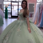 Schulterfreies Salbeigrünes Quinceanera-Kleid, Ballkleid, cg25430