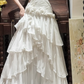 Sweetheart Neck White Chiffon Wedding Dress Tiered Evening Dress With Flowers   cg26313