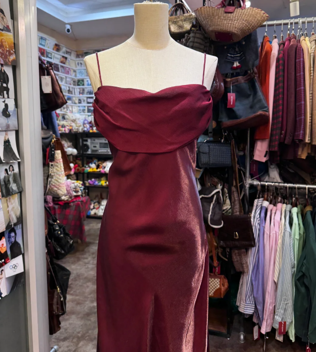 Spaghetti Straps Burgundy Vintage Prom Party Dress Evening Dress cg26349