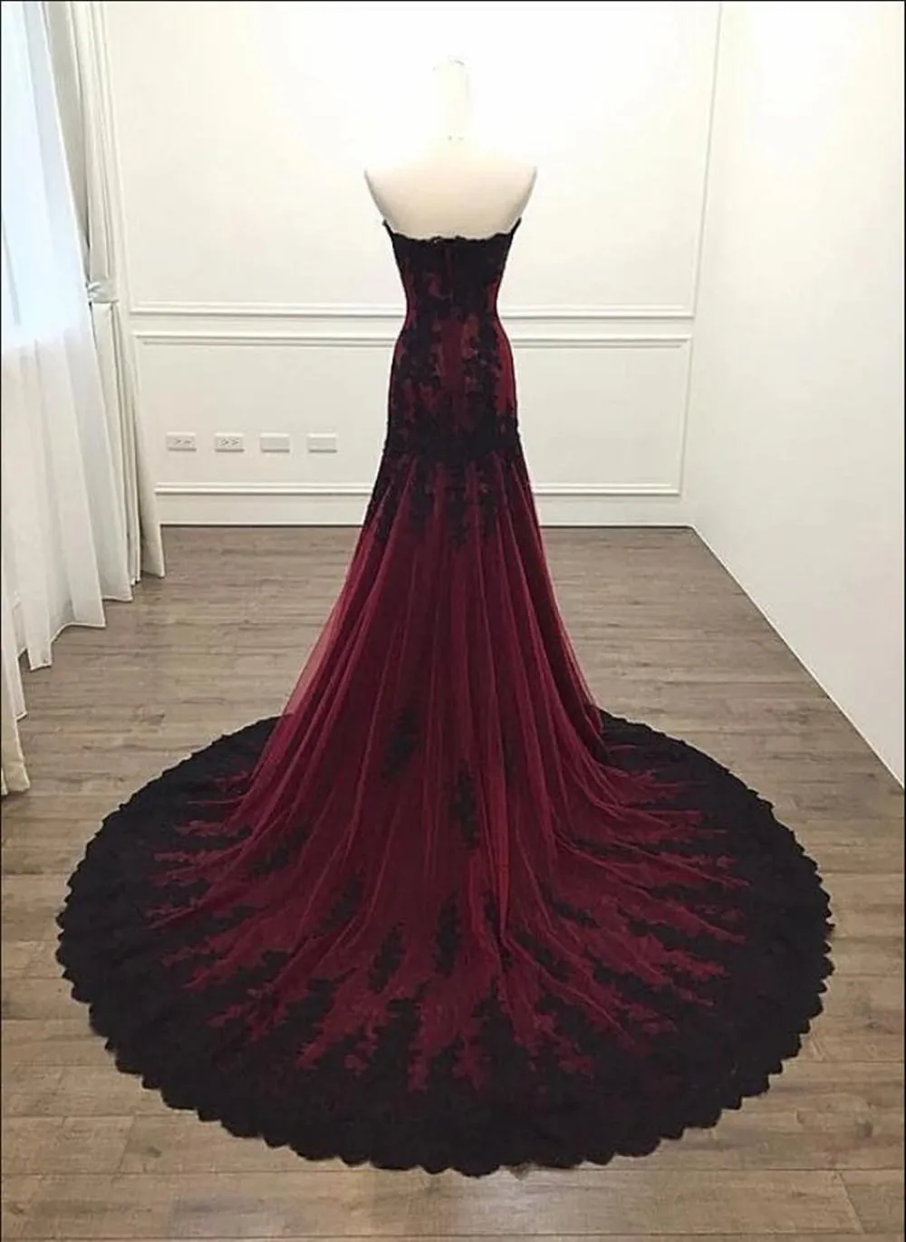 Mermaid Strapless Burgundy Lace Evening Dress Prom Dress  cg26241
